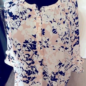 Liz Claiborne Navy/Pink/White 3/4 Sleeve career top SZ 1X